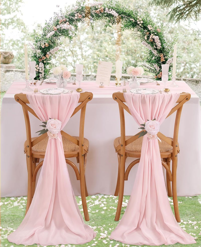 SoarDream Chiffon Table Runner 1 Piece 27x120 Inches Pink Rustic Sheer Fabric for Wedding Baby Shower Birthday Party Cake Table Decoration - Image 4